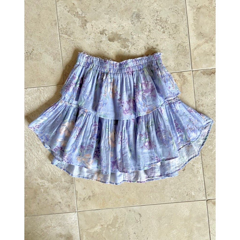 Loveshackfancy women's gorgeous periwinkle floral tiered short skirt XS